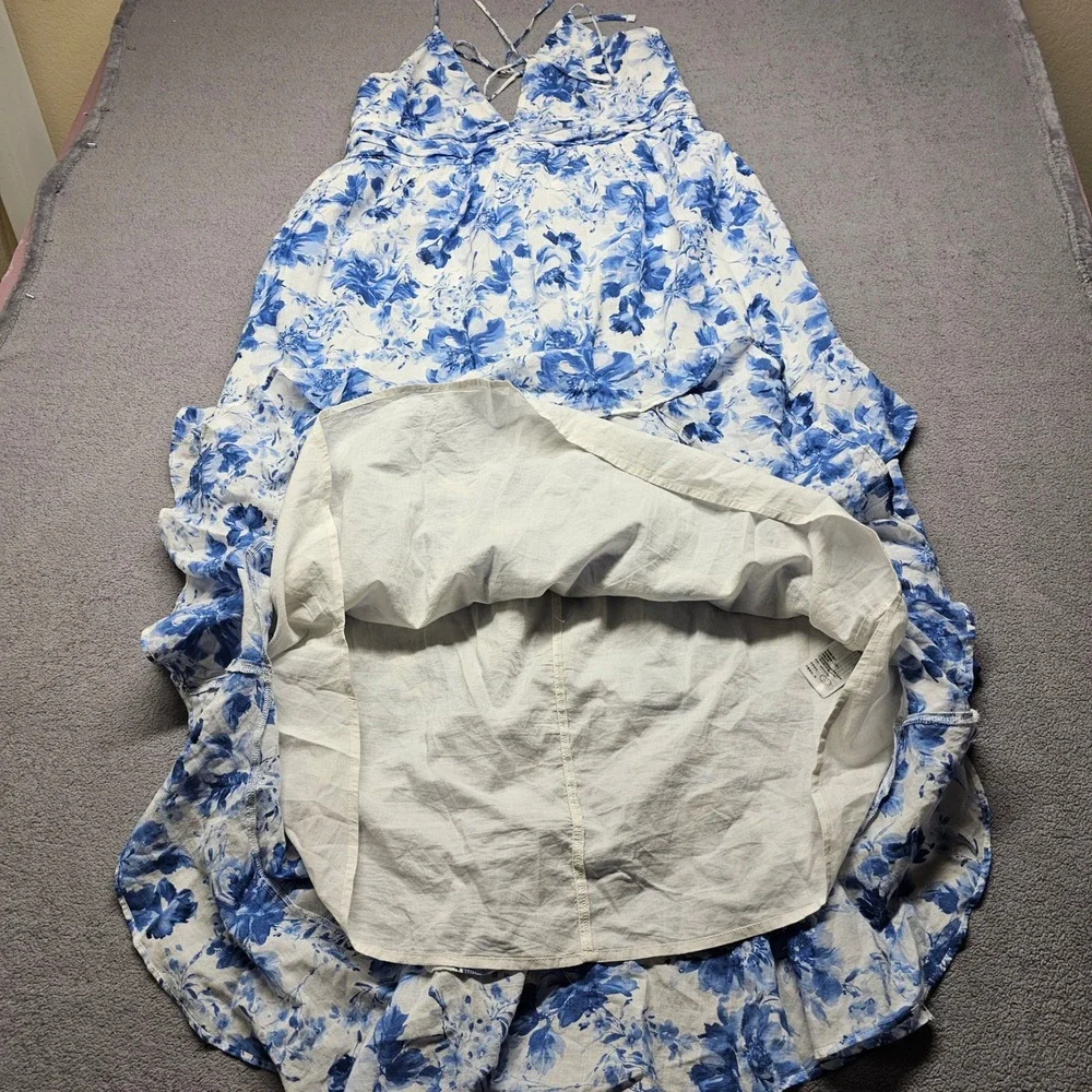 Abercrombie & Fitch Dress Womens LT Maxi Blue Floral Linen Blend EUC